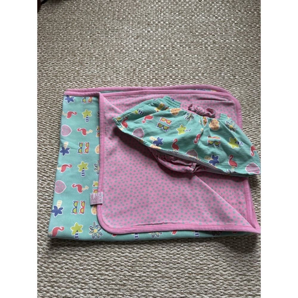 Vintage Gymboree Rainbow Tag 90's Baby Blanket Matching Skort Infant Miami Beach